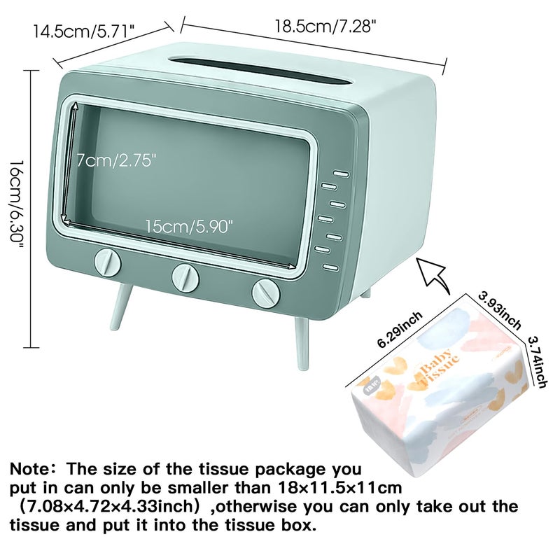 SGVAHY Tissue Box Holder Retro TV Tissue Box Cover Cute and Practical Cell Phone Holder Tampon Holder for Bathroom Kitchen Bedroom Dressers Desks and Tables Night Stands Creative Gift (TV Green) - Image 2